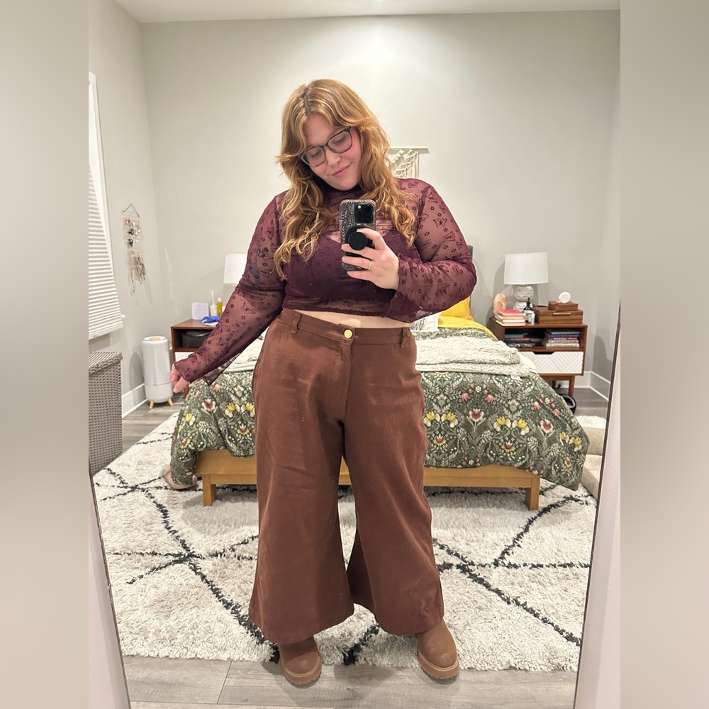 Brown Wide Leg Pants - Petite